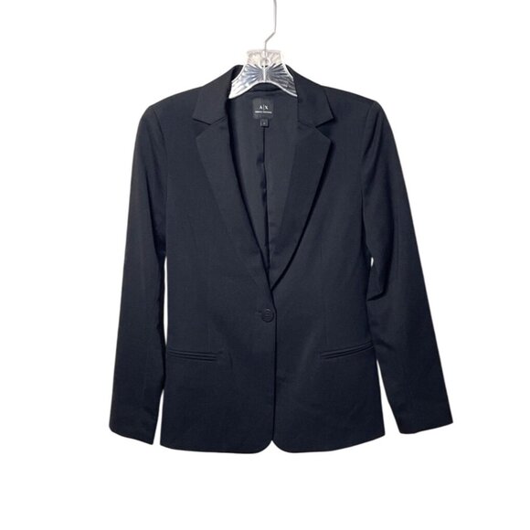 Armani Exchange Women's Black Blazer Size 0 One-Button Closure Long Sleeve Lined - Picture 1 of 6